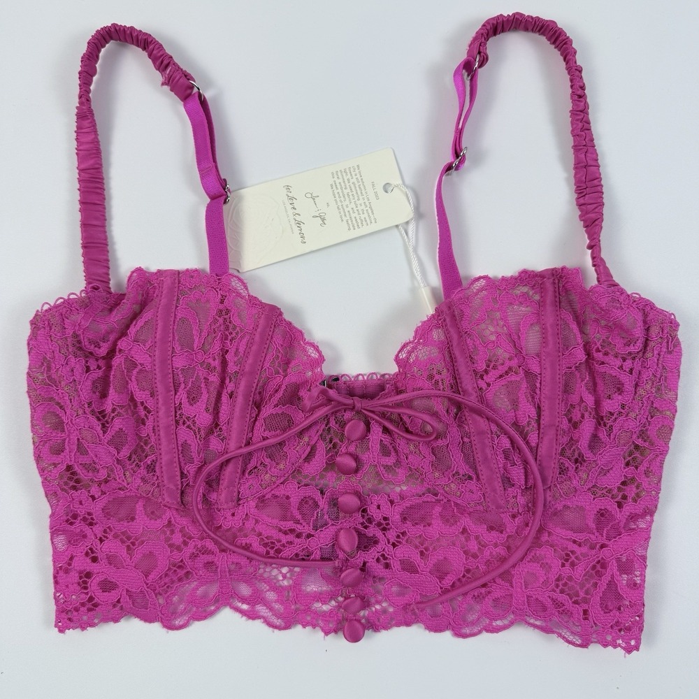 Victoria's Secret For Love & Lemons Butterfly Lace Underwire Fuchsia Bra 32B NWT
